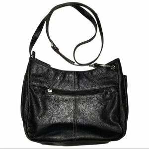 Tignanello black leather‎ purse w/ white stitching